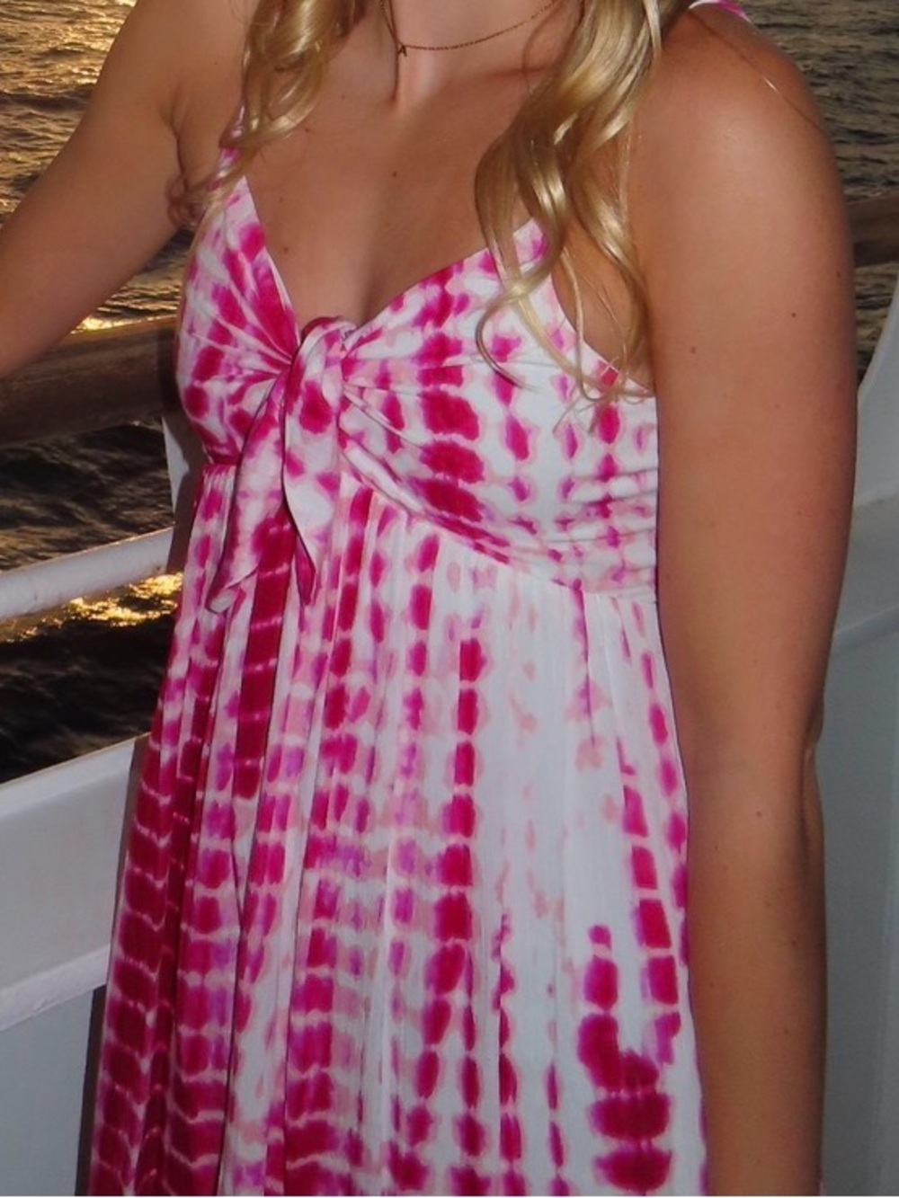Pink Tie-Dye Knot-Front Maxi Dress